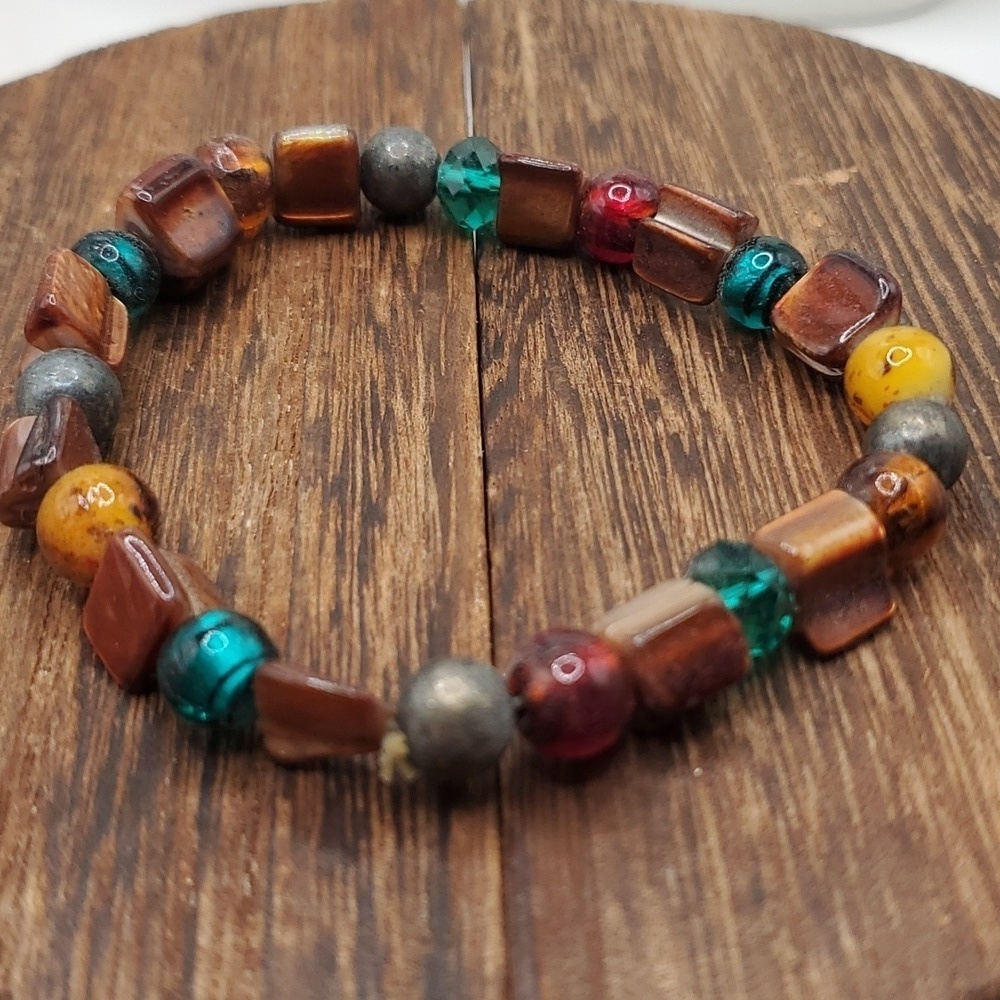 B2229 mixed amber and precious stone gloss beaded stretch‎ bracelet